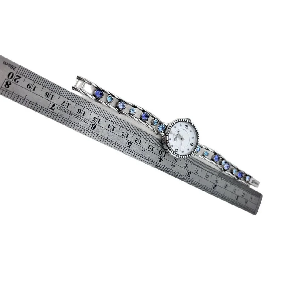 BRIGHTON HALO CORONA TANZANITE PURPLE BLUE HUES SWAROVSKI CRYST SLVR WATCH + tin